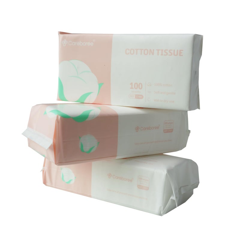 Careboree Ultra Soft Dry Baby Wipes Unscented Face Cleansing Multi-Purpose Pure Cotton Tissue (3 PACK-300 count)) - Image 1